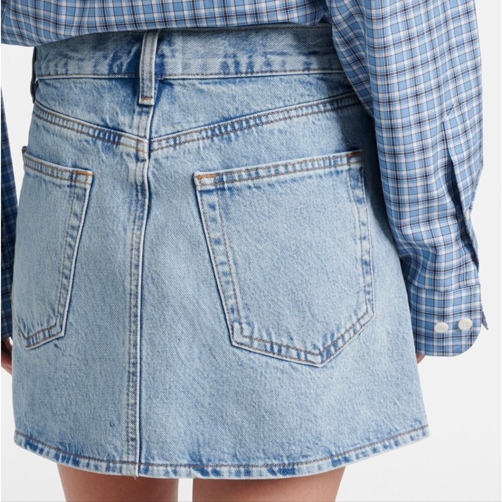 FRAME The Pleated Denim Mini Skirt in Outlaw Blue High End Luxury Jean Skirt 26 - Picture 6 of 16